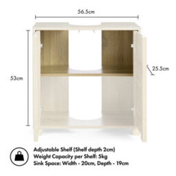 Vonhaus Under Sink Bathroom Cabinet, Oak Wood Effect Bathroom Sink Cupboard, Freestanding Under Basin Cabinet, Chester - thumbnail 7
