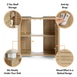 Vonhaus Under Sink Bathroom Cabinet, Oak Wood Effect Bathroom Sink Cupboard, Freestanding Under Basin Cabinet, Chester - thumbnail 8