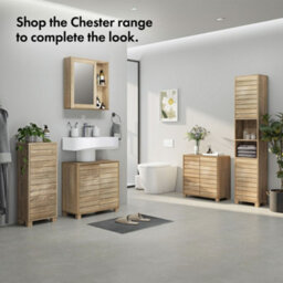 Vonhaus Under Sink Bathroom Cabinet, Oak Wood Effect Bathroom Sink Cupboard, Freestanding Under Basin Cabinet, Chester - thumbnail 5
