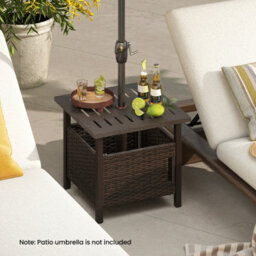 Gainoom Outdoor Rattan Side Table Garden Pe Wicker Patio Umbrella Table W/ 4.9Cm Umbrella Hole - thumbnail 4