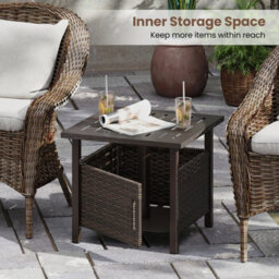 Gainoom Outdoor Rattan Side Table Garden Pe Wicker Patio Umbrella Table W/ 4.9Cm Umbrella Hole - thumbnail 5