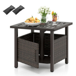 Gainoom Outdoor Rattan Side Table Garden Pe Wicker Patio Umbrella Table W/ 4.9Cm Umbrella Hole - thumbnail 1