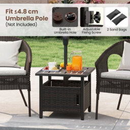 Gainoom Outdoor Rattan Side Table Garden Pe Wicker Patio Umbrella Table W/ 4.9Cm Umbrella Hole - thumbnail 8