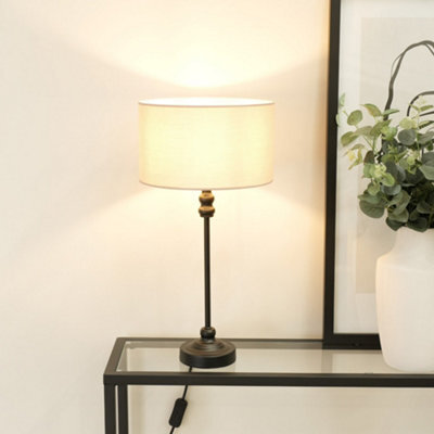 Valuelights Maggie Black Metal Candlestick Table Lamp With Natural Fabric Drum Shade And Led Bulb - image 1