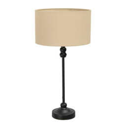 Valuelights Maggie Black Metal Candlestick Table Lamp With Natural Fabric Drum Shade And Led Bulb - thumbnail 2