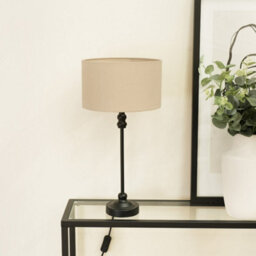 Valuelights Maggie Black Metal Candlestick Table Lamp With Natural Fabric Drum Shade And Led Bulb - thumbnail 5