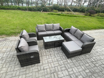 Fimous 11 Seater Wicker Pe Rattan Sofa Set Outdoor Patio Garden Furniture With 2 Reclining Chairs Coffee Table 3 Footstools - image 1