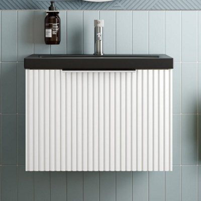 Affine Fluted 600mm Bathroom Vanity Unit Basin Wall Hung Cupboard Soft Close Matt White - image 1