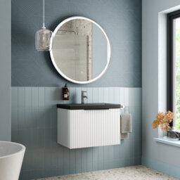 Affine Fluted 600mm Bathroom Vanity Unit Basin Wall Hung Cupboard Soft Close Matt White - thumbnail 3