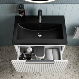 Affine Fluted 600mm Bathroom Vanity Unit Basin Wall Hung Cupboard Soft Close Matt White - thumbnail 4
