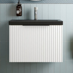 Affine Fluted 600mm Bathroom Vanity Unit Basin Wall Hung Cupboard Soft Close Matt White - thumbnail 1
