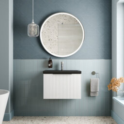 Affine Fluted 600mm Bathroom Vanity Unit Basin Wall Hung Cupboard Soft Close Matt White - thumbnail 2