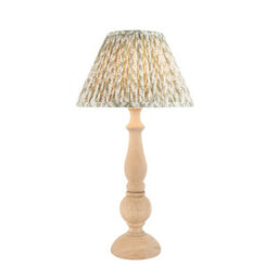 Luminosa Lighting Luminosa Hidcote Natural Wood Table Lamp With Herb Garden Green Fabric Leaf Shade 30Cm B22