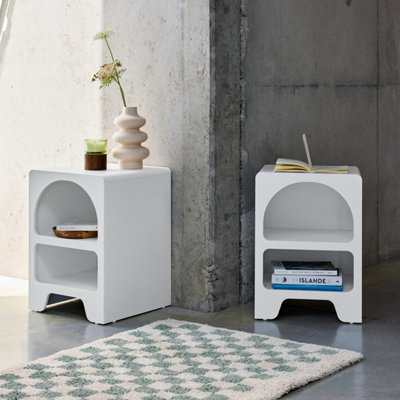 Sweeek - Pair Of White Wood-Effect Organic Bedside Tables 2 Niches White 40X40X55 Cm - Thessa - image 1