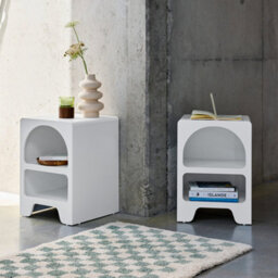 Sweeek - Pair Of White Wood-Effect Organic Bedside Tables 2 Niches White 40X40X55 Cm - Thessa - thumbnail 5