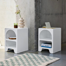 Sweeek - Pair Of White Wood-Effect Organic Bedside Tables 2 Niches White 40X40X55 Cm - Thessa - thumbnail 6