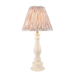 Luminosa Lighting Luminosa Myrtle Almond White Table Lamp With Neutral Print Fabric Ikat Shade 25Cm B22 - thumbnail 1