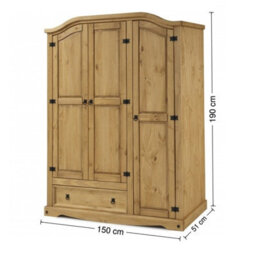 Mercers Furniture Corona 3 Door 1 Drawer Wardrobe Solid Wood Pine With Mexican Wooden Styling - thumbnail 4