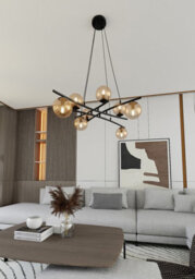 Emibig Lighting Emibig Essa Pendant Lamp 8 X E14 Black With Amber Shade - thumbnail 4