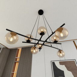 Emibig Lighting Emibig Essa Pendant Lamp 8 X E14 Black With Amber Shade - thumbnail 6