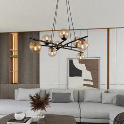 Emibig Lighting Emibig Essa Pendant Lamp 8 X E14 Black With Amber Shade - thumbnail 7