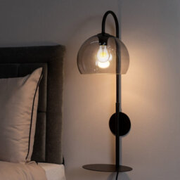 Valuelights Glenn Smoked Glass Globe Shade Wall Light With Matte Black Shelf - thumbnail 3