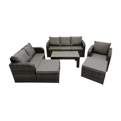 Fimous Rattan Garden Outdoor Furniture Set 3 Seater Sofa Love Sofa Coffee Table With 2 Big Footstools Dark Grey Mixed - image 1