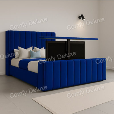 Comfy Deluxe 6Ft Superking  Blue Plush Tv Bed Frame Only