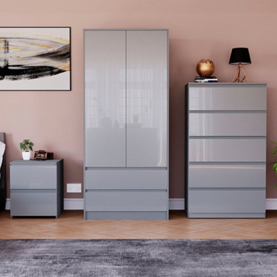 Lassic Vida Designs Glinton 3 Piece Grey Fsc Bedroom Set - (5 Drawer Chest, 2 Door Wardrobe, 2 Drawer Bedside Chest) - image 1