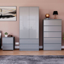 Lassic Vida Designs Glinton 3 Piece Grey Fsc Bedroom Set - (5 Drawer Chest, 2 Door Wardrobe, 2 Drawer Bedside Chest) - thumbnail 1