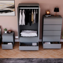 Lassic Vida Designs Glinton 3 Piece Grey Fsc Bedroom Set - (5 Drawer Chest, 2 Door Wardrobe, 2 Drawer Bedside Chest) - thumbnail 3