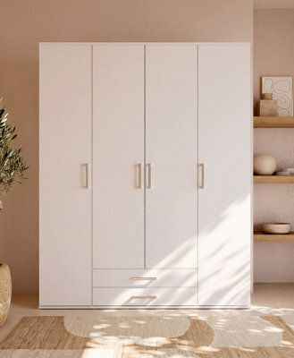 Arte Mora 1 Four Door Hinged Wardrobe White Matt 2 Drawers 5 Shelves 2 Rails - image 1