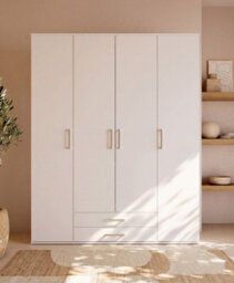 Arte Mora 1 Four Door Hinged Wardrobe White Matt 2 Drawers 5 Shelves 2 Rails - thumbnail 1