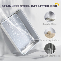Pawhut Stainless Steel Cat Litter Box, Enclosed Metal Litter Tray, Dark Grey - thumbnail 4