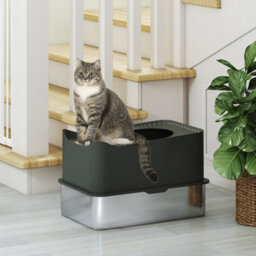 Pawhut Stainless Steel Cat Litter Box, Enclosed Metal Litter Tray, Dark Grey - thumbnail 8
