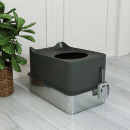 Pawhut Stainless Steel Cat Litter Box, Enclosed Metal Litter Tray, Dark Grey - thumbnail 9