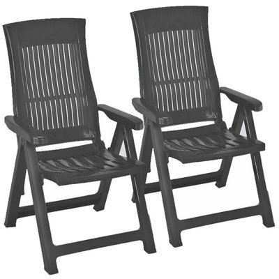 Urbn-Living Urbnliving Folding Garden Lounger Anthracite Color Chair 5 Multi Reclining Positions Outdoor Dining Chairs, Set Of 2 - image 1