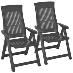 Urbn-Living Urbnliving Folding Garden Lounger Anthracite Color Chair 5 Multi Reclining Positions Outdoor Dining Chairs, Set Of 2 - thumbnail 1