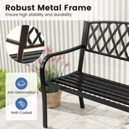 2-Seater Garden Bench Patio Park-Style Seating Furniture-Black - thumbnail 3