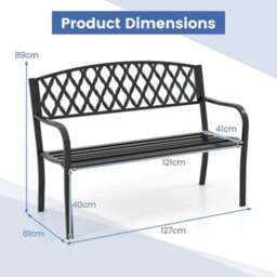 2-Seater Garden Bench Patio Park-Style Seating Furniture-Black - thumbnail 2