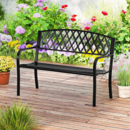 2-Seater Garden Bench Patio Park-Style Seating Furniture-Black - thumbnail 4