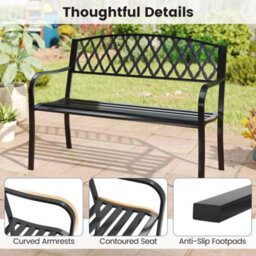 2-Seater Garden Bench Patio Park-Style Seating Furniture-Black - thumbnail 5