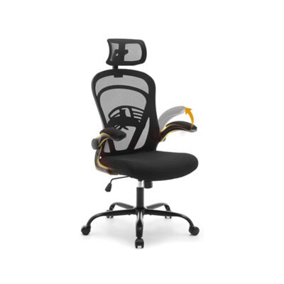 Mesh Office Chair With Headrest, Flip-Up Armrests & Lumbar Support, Height Adjustable Swivel Desk Chair, Black - image 1