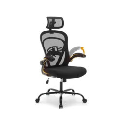 Mesh Office Chair With Headrest, Flip-Up Armrests & Lumbar Support, Height Adjustable Swivel Desk Chair, Black - thumbnail 1