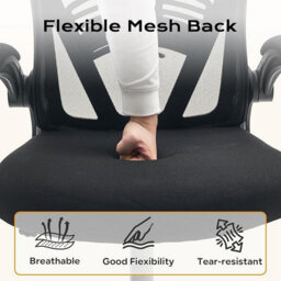 Mesh Office Chair With Headrest, Flip-Up Armrests & Lumbar Support, Height Adjustable Swivel Desk Chair, Black - thumbnail 6