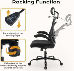 Mesh Office Chair With Headrest, Flip-Up Armrests & Lumbar Support, Height Adjustable Swivel Desk Chair, Black - thumbnail 5