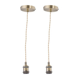First Choice Lighting Set Of 2 Flex - Antique Brass Pendant Kits With Cream Braided Cable - thumbnail 1