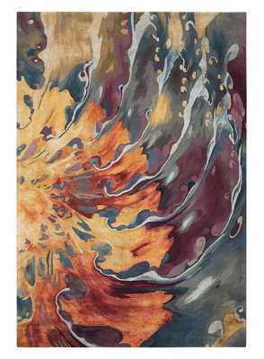 Multicolour Wool Rug, Luxurious Abstract Optical/ (3D) Rug, Handmade Modern Rug For Bedroom, & Diningroom-297Cm X 419Cm