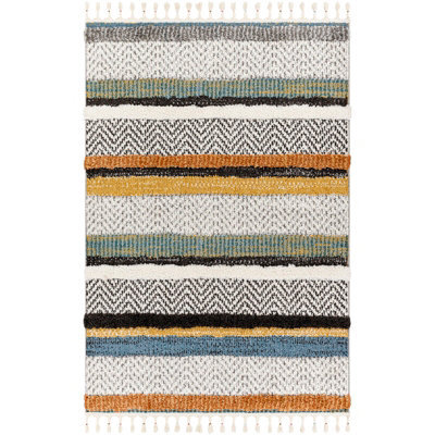 Livabliss Lofty-Shaggy Off-White Black Yellow Vintage Boho Plush Soft Pile Fringe Living Bedroom Rug 160 X 213 Cm Easy Care, Non Shedding - image 1