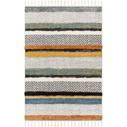 Livabliss Lofty-Shaggy Off-White Black Yellow Vintage Boho Plush Soft Pile Fringe Living Bedroom Rug 160 X 213 Cm Easy Care, Non Shedding - thumbnail 2